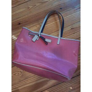 Coach Park Metro Tote Bag Pink Leather W/Tan Trim Handbag Purse Y2k Preppy